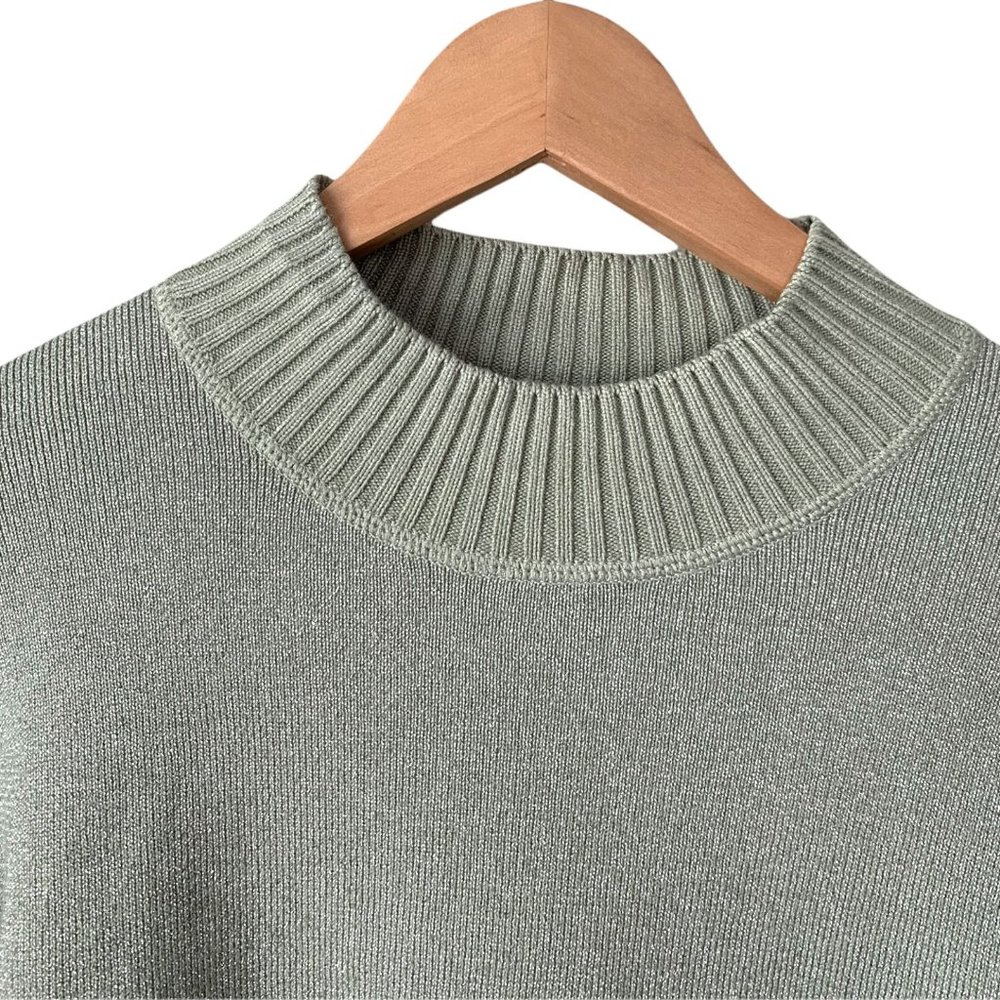 Free People Women's Metallic Glitter Green Mockneck Sweater Medium - Picture 8 of 10